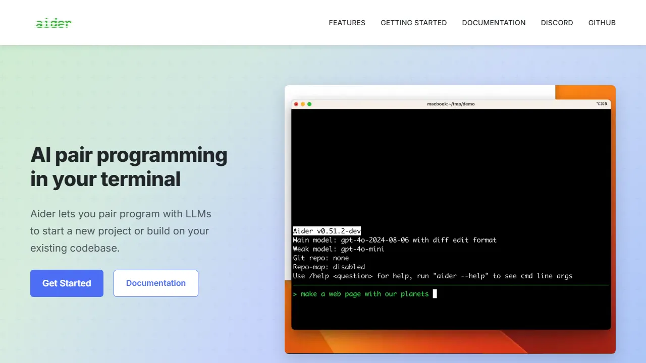 Aider captura de pantalla