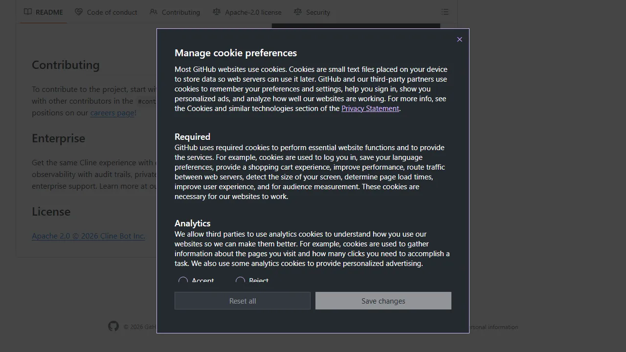Cline captura de pantalla