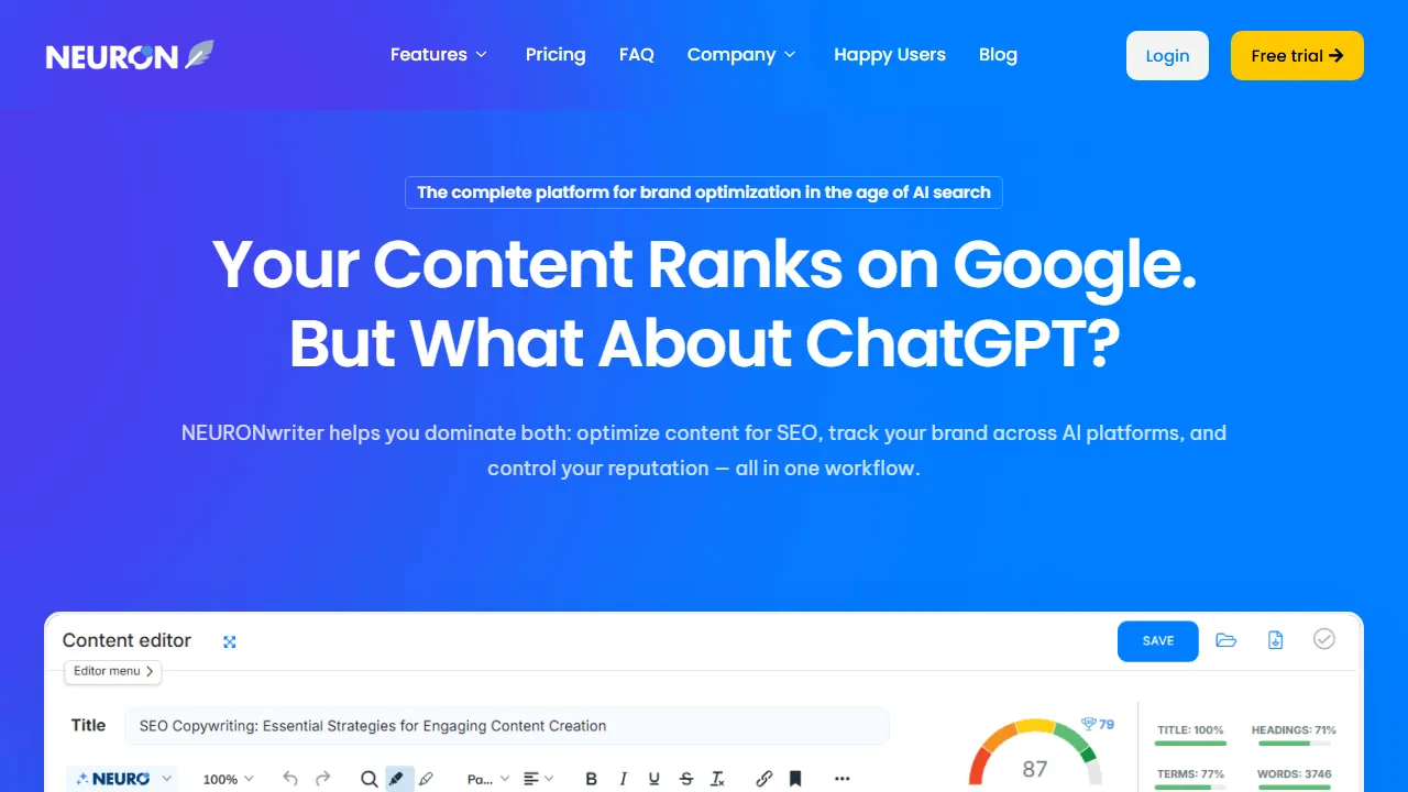 NeuronWriter captura de pantalla