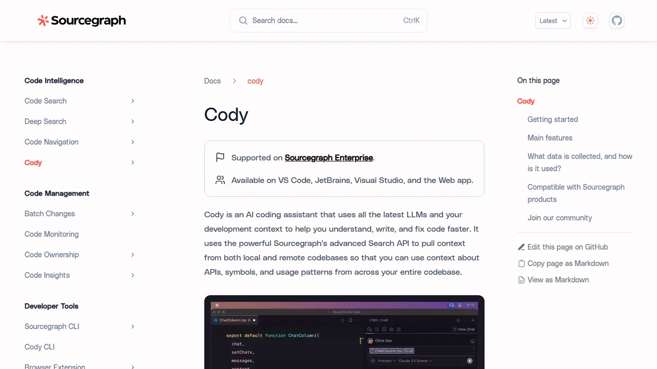 Sourcegraph Cody captura de pantalla
