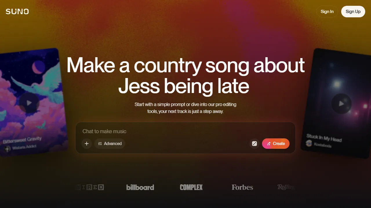 Suno AI captura de pantalla
