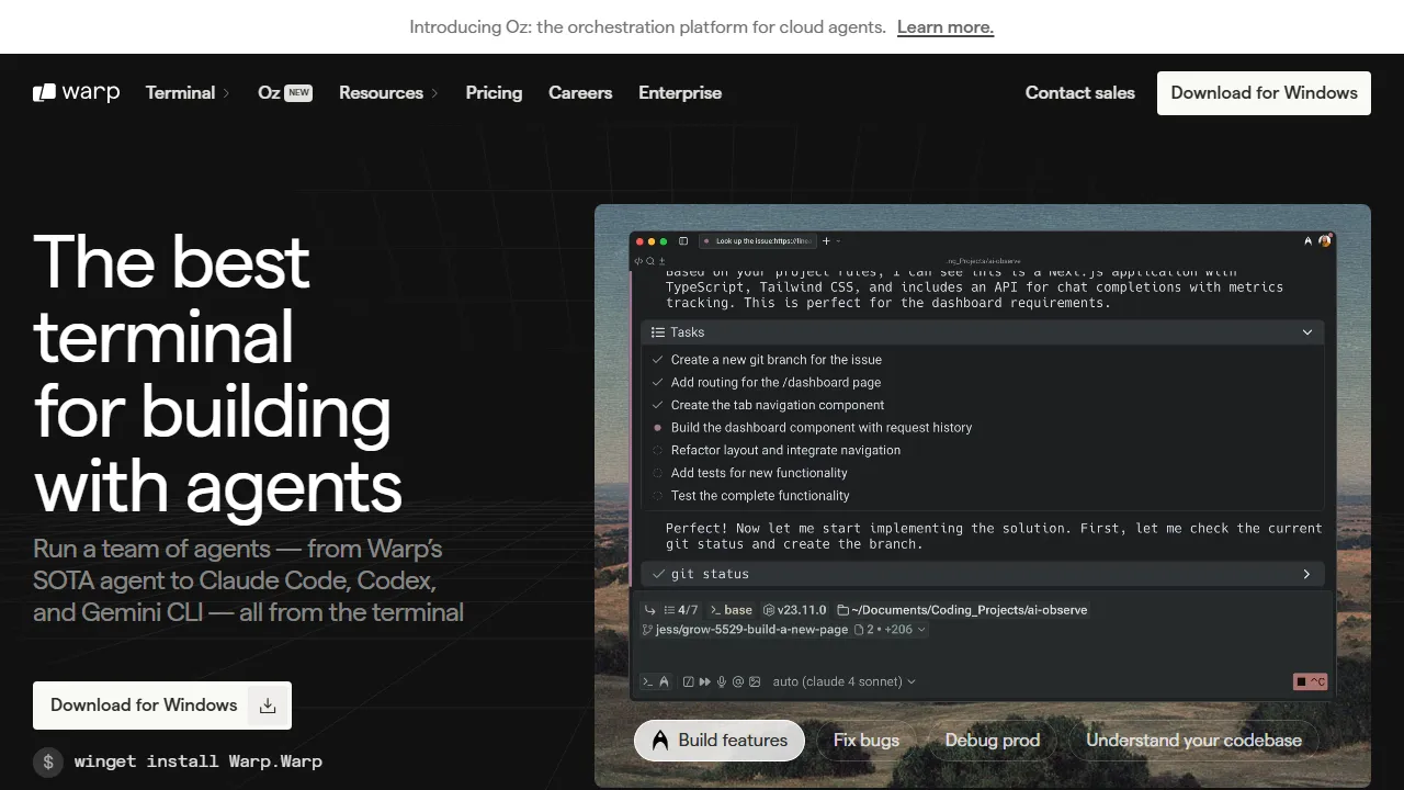 Warp captura de pantalla